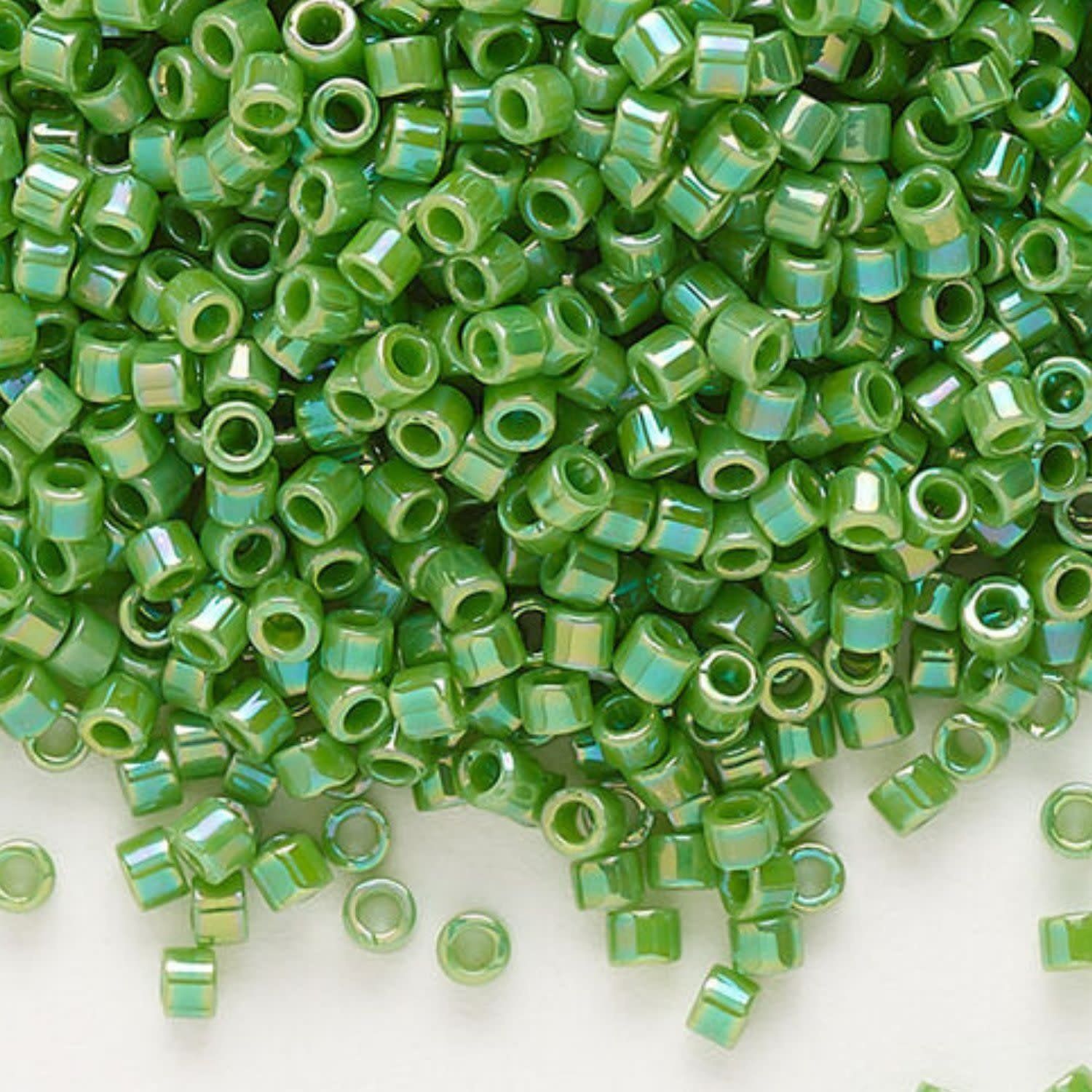 #11 Delica Seed Beads, Opaque Green Ab/Rainbow, DB163-TB, Approx 1440 Beads, 1 two inch tube, 7.2 grams