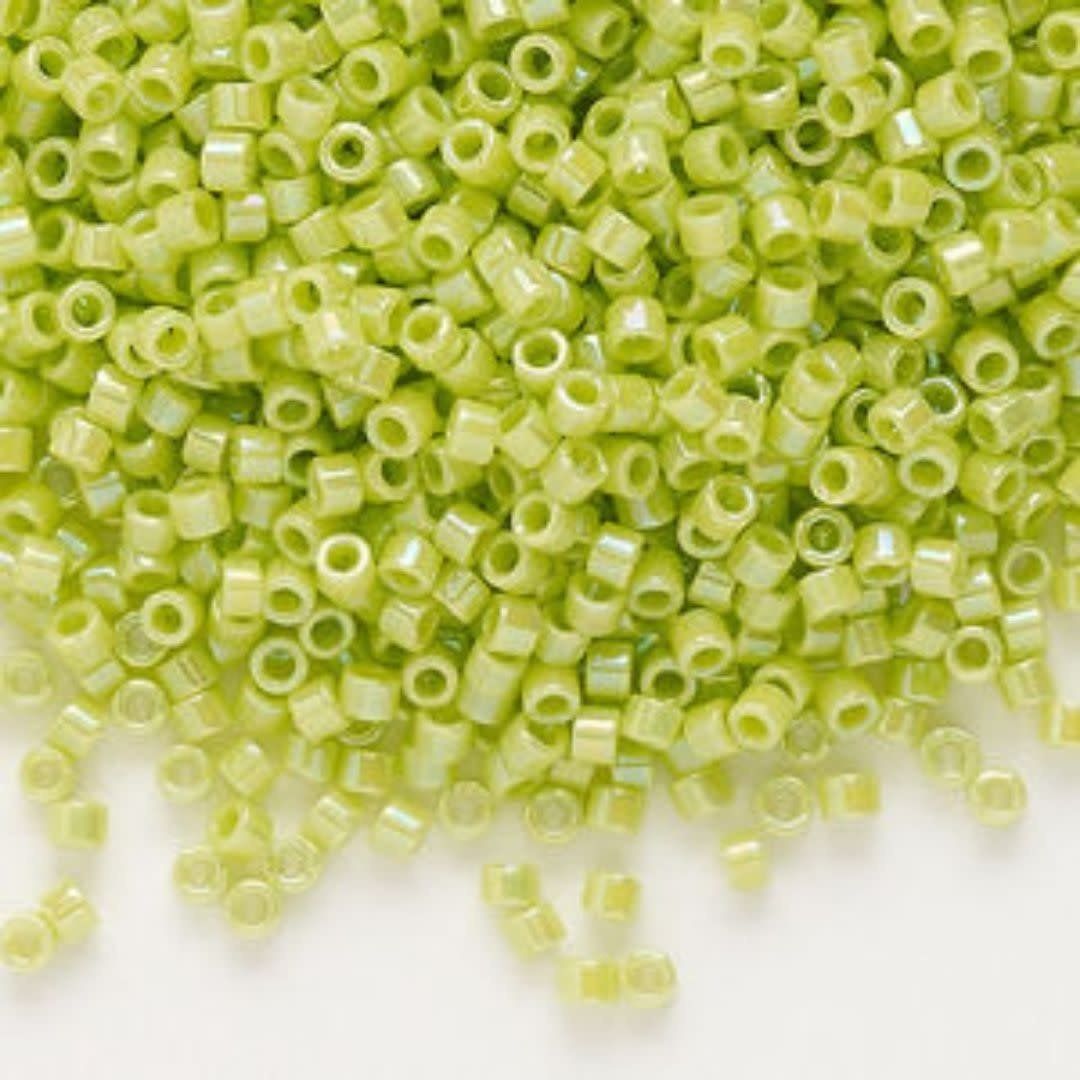 #11 Delica Seed Beads, Opaque Chartreuse Green Ab/Rainbow, DB169-TB, Approx 1440 Beads, 1 two inch tube, 7.2 grams