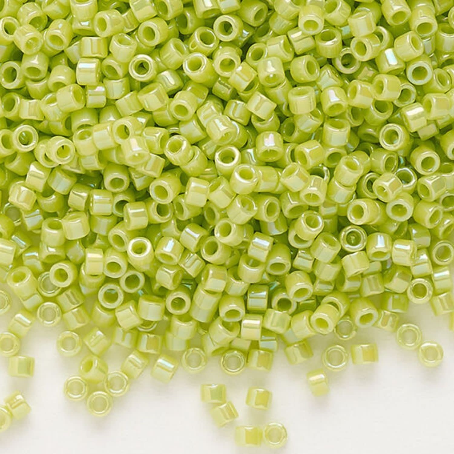 #11 Delica Seed Beads, Opaque Chartreuse Green Ab/Rainbow, DB169-TB, Approx 1440 Beads, 1 two inch tube, 7.2 grams