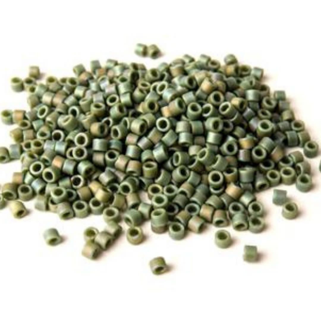 #11 Delica Seed Beads, Matte Opaque Avocado Green Ab/Rainbow, DB1594-TB, Approx 1440 Beads, 1 two inch tube, 7.2 grams