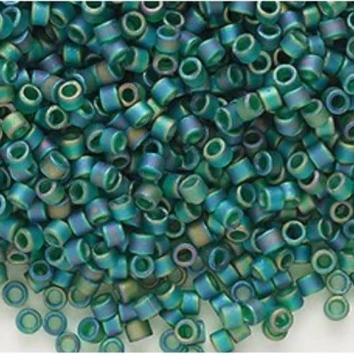#11 Delica Seed Beads, Matte Transparent Emerald Green Ab/Rainbow, DB859-TB, Approx 1440 Beads, 1 two inch tube, 7.2 grams