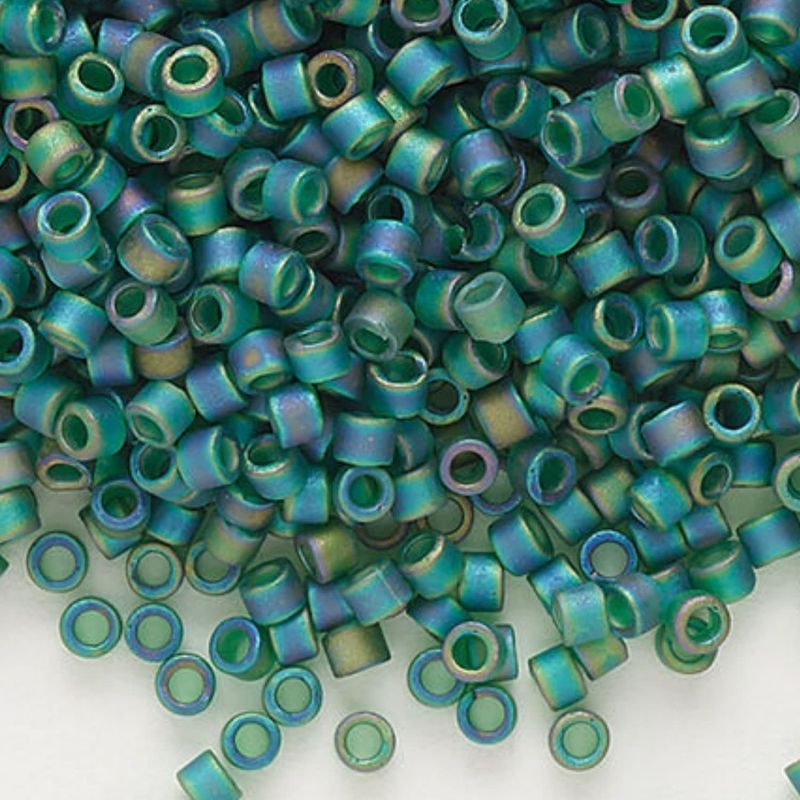 #11 Delica Seed Beads, Matte Transparent Emerald Green Ab/Rainbow, DB859-TB, Approx 1440 Beads, 1 two inch tube, 7.2 grams