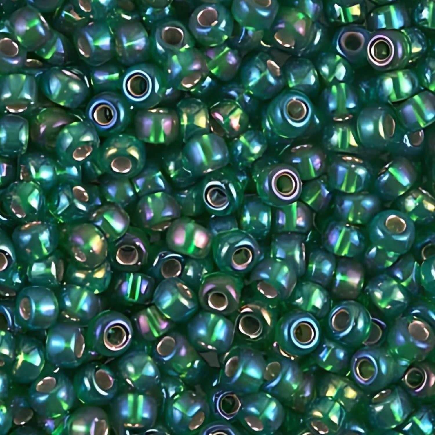 #8 Miyuki Seed Beads - Silver Lined Green Rainbow/AB, 8-91016-TB, Approx 858 Beads/22 Grams, 1 five inch tube
