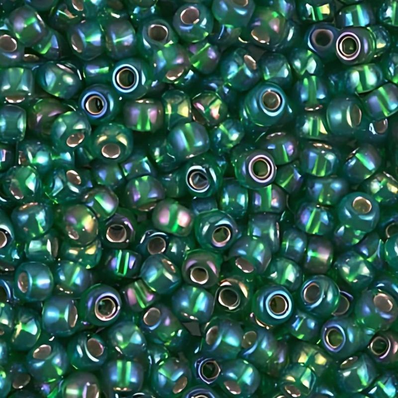 #8 Miyuki Seed Beads - Silver Lined Green Rainbow/AB, 8-91016-TB, Approx 858 Beads/22 Grams, 1 five inch tube