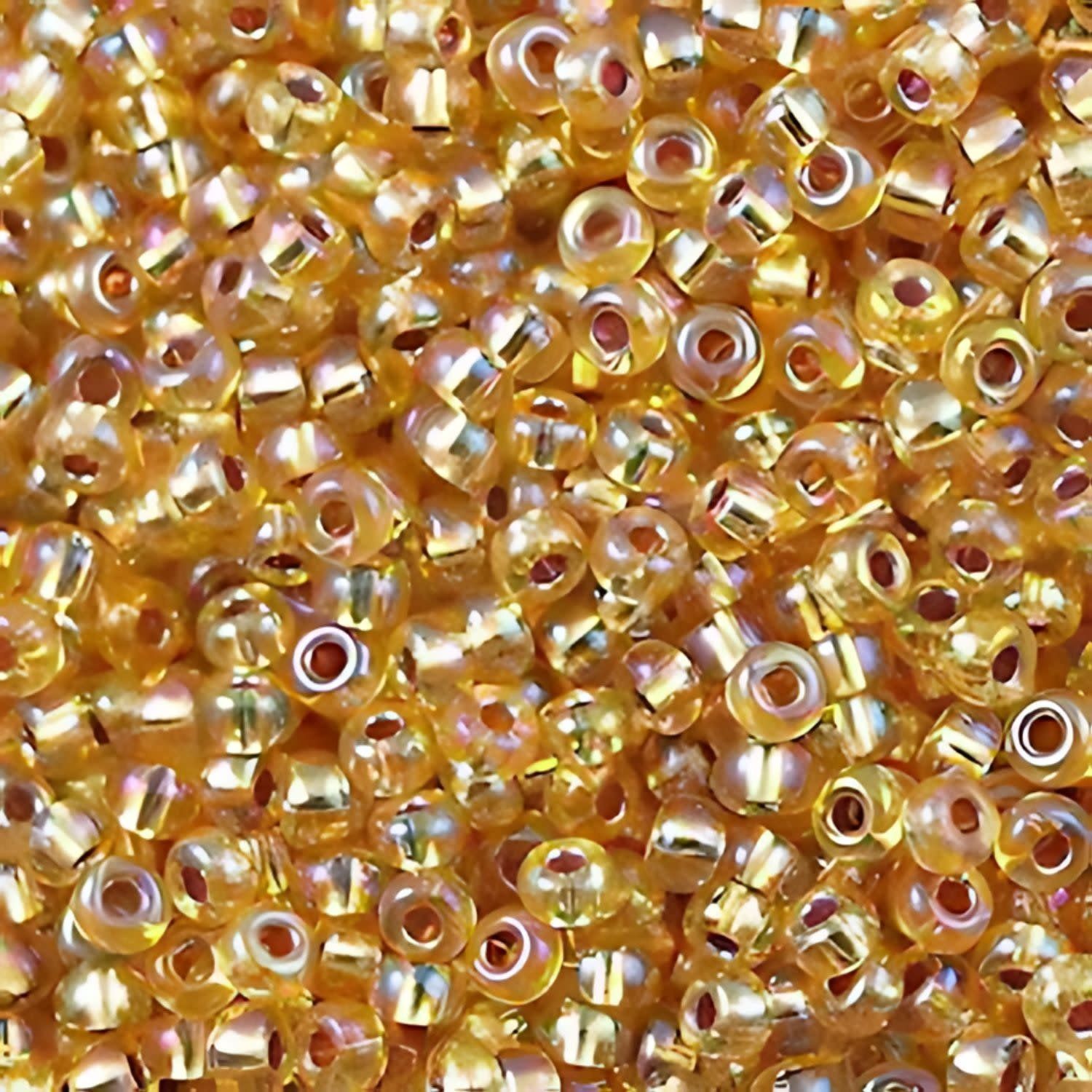 #8 Miyuki Seed Beads - Silver Lined Dark Gold Rainbow/AB, 8-91004-TB, Approx 858 Beads/22 Grams, 1 five inch tube