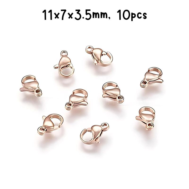 Rose Gold Plated Stainless Steel Lobster Claw Clasps, 10pcs, 11x7x3.5mm, Hole 1mm, 5gms/0.18oz