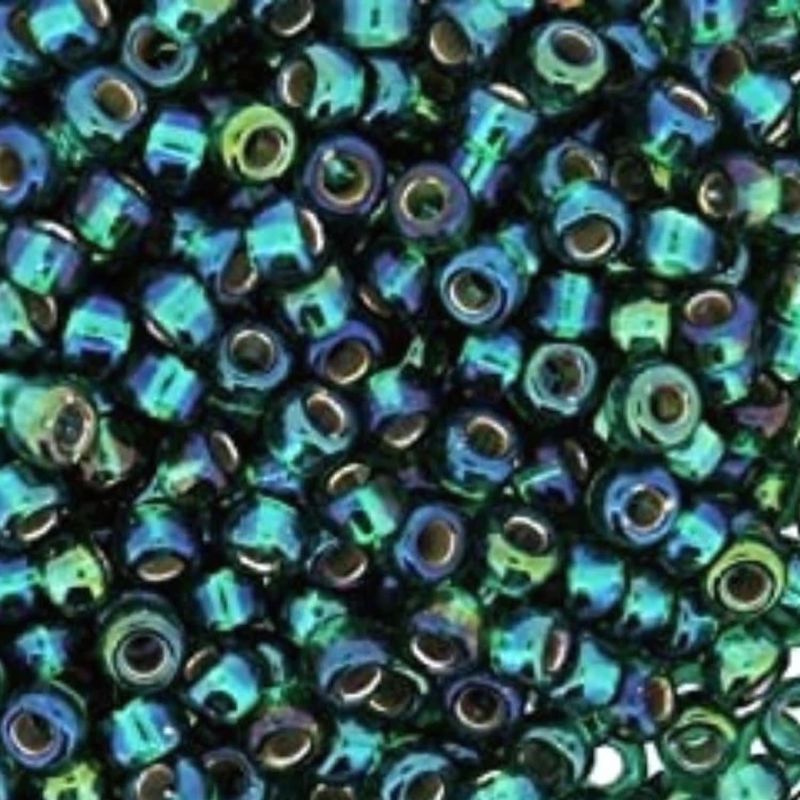 #8 Miyuki Seed Beads - Silver Lined Emerald Ab Green, 8-91017-TB, Approx 858 Beads/22 Grams, 1 five inch tube