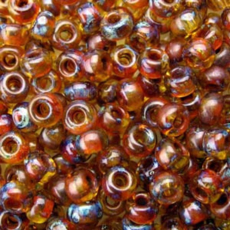 #8 Miyuki Seed Beads - Picasso Saffron Transparent, 8-94501-TB, Approx 858 Beads/22 Grams, 1 five inch tube