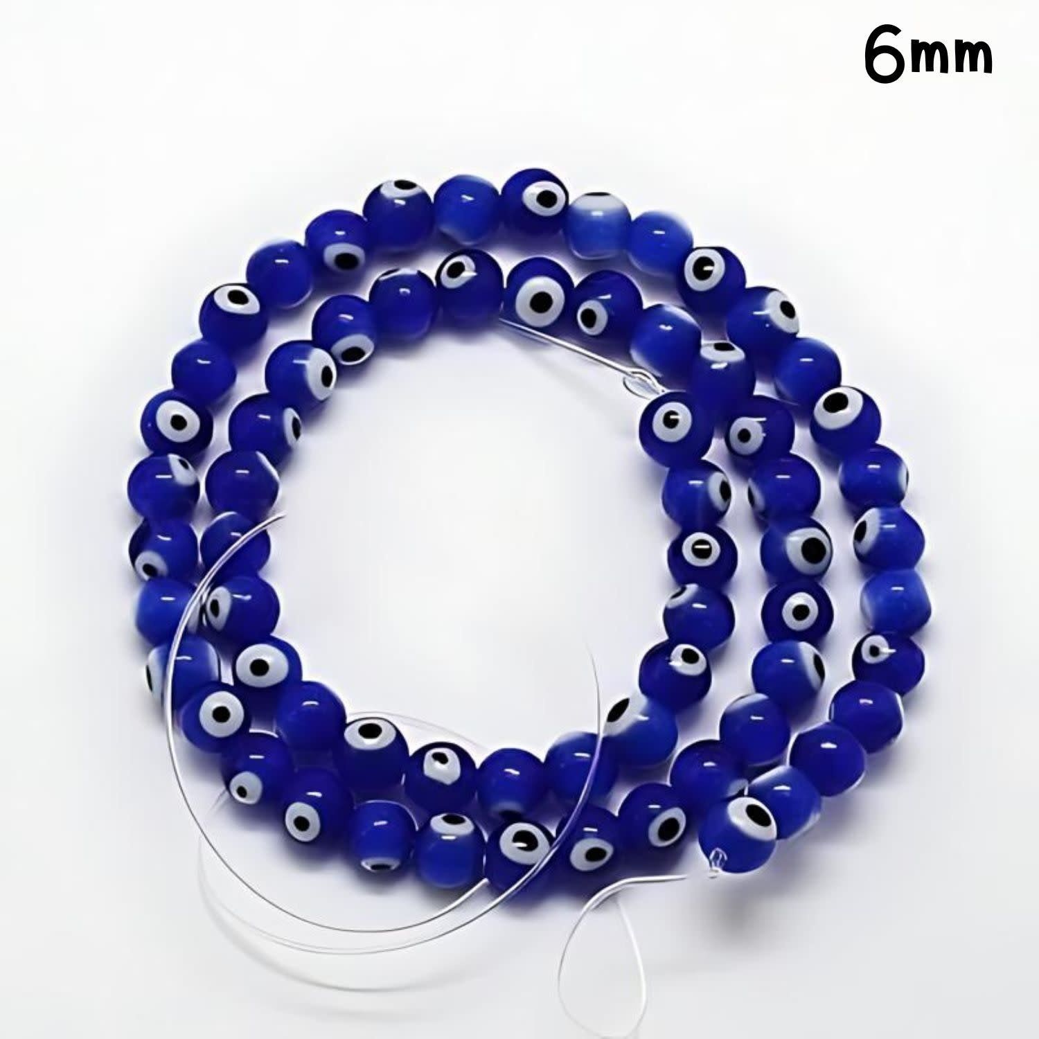 6mm Protection Beads, Approx 64pcs, 14&quot; Strand, Blue, Hole 1mm, Lampwork Glass Beads, 21gms/0.74oz