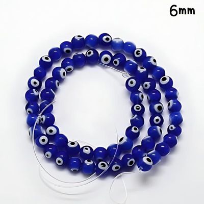 6mm Protection Beads, Approx 64pcs, 14" Strand, Blue, Hole 1mm, Lampwork Glass Beads, 0.74oz