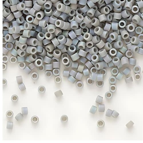 #11 Delica Seed Beads, Matte Opaque Light Grey Ab/Rainbow, DB882-TB, Approx 1440 Beads, 1 two inch tube, 7.2 grams