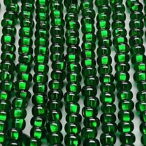 #6 Czech Seed Beads, Silver Lined Green, 6 Strands, Approx 1090 Beads, 4x3.5mm, 74gms/2.61oz
