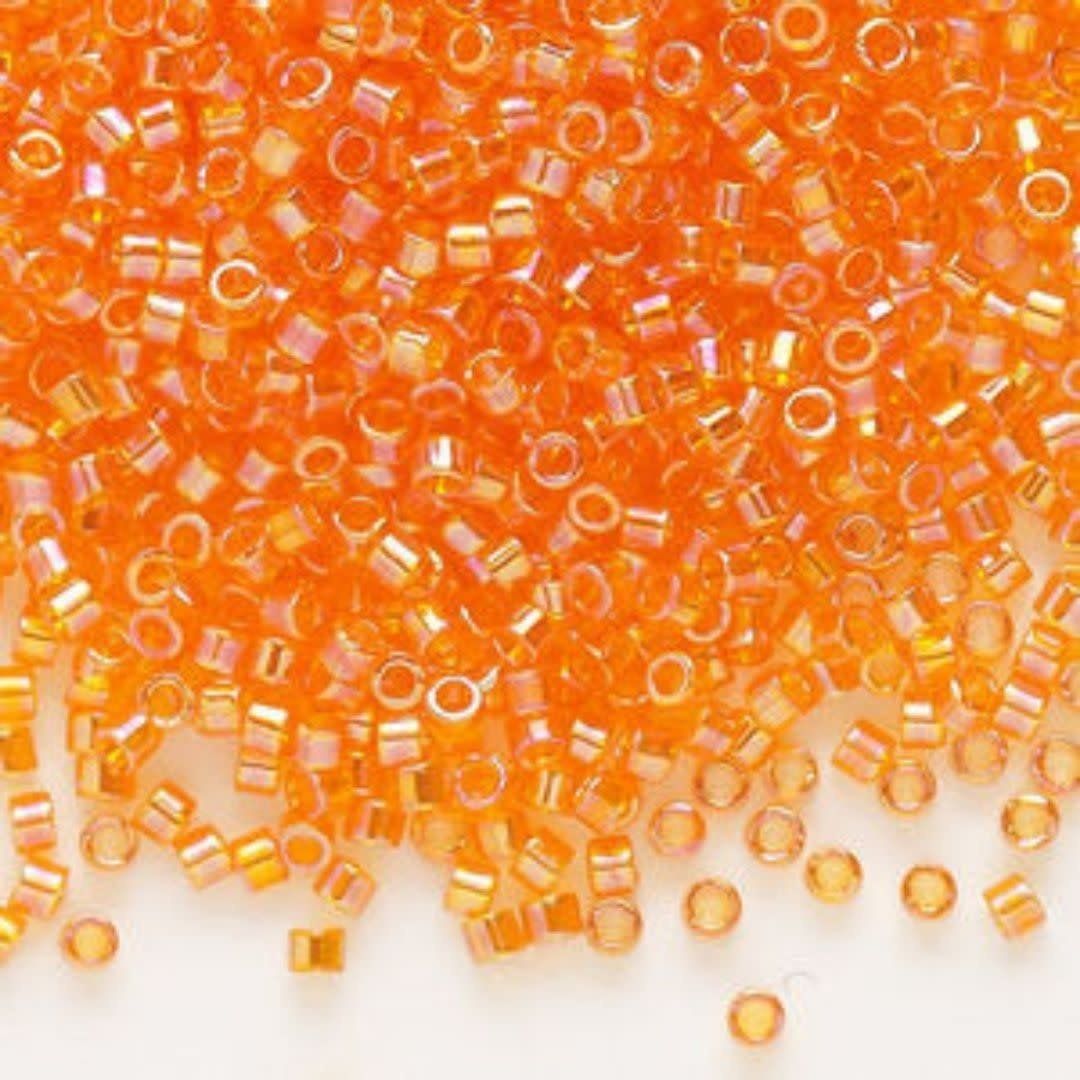 #11 Delica Seed Beads, Transparent Tangerine Orange Ab/Rainbow, DB151-TB, Approx 1440 Beads, 1 two inch tube, 7.2 grams