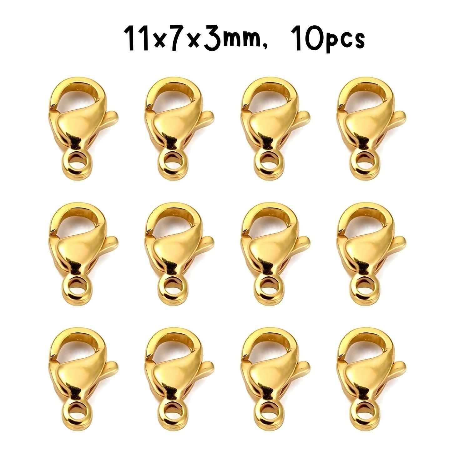 GP Stainless Steel Lobster Claw Clasps, 10pcs, 11x7x3mm, Hole 1mm, 7gms/0.25oz