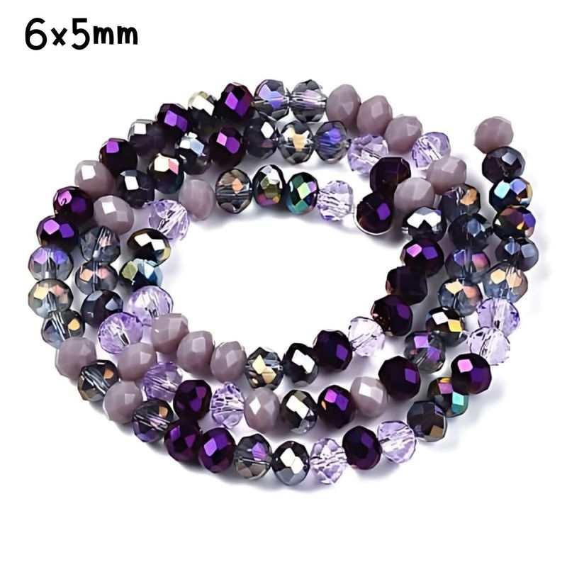 6x5mm Faceted Rondelles, Approx 90pcs, 16&quot; Strand, Mixed Purple/Lilac Tones, Hole 1mm, Glass Beads, 18gms/0.64oz
