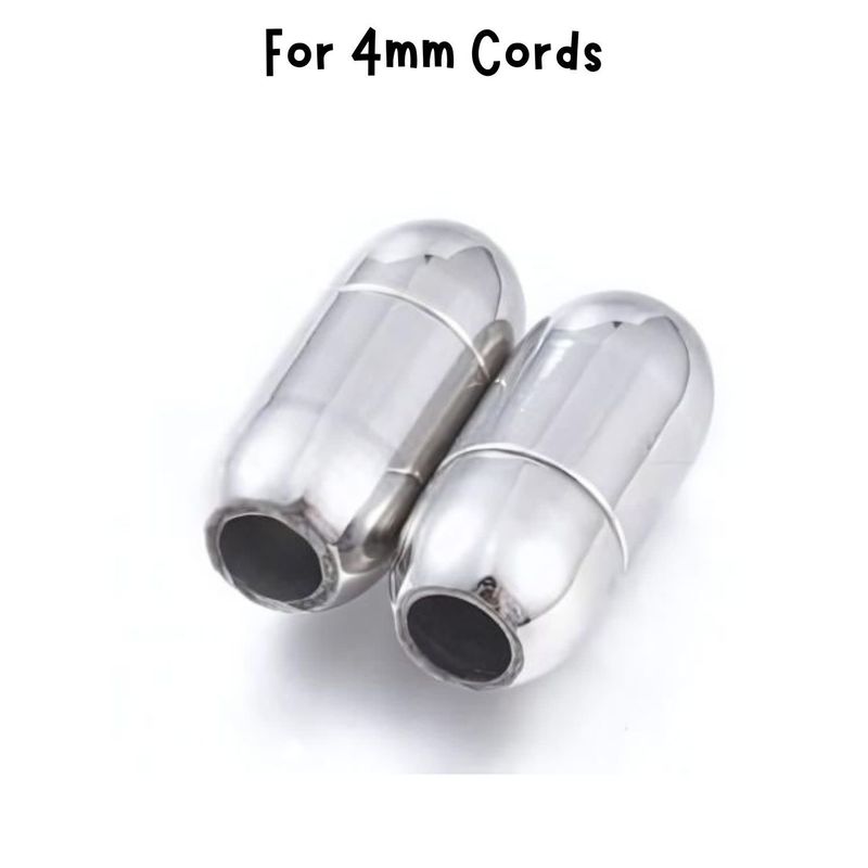 Polished Stainless Steel Magnetic Bullet Clasp, 2 Sets, 17x8x8mm, For 4mm Cords, in store only
