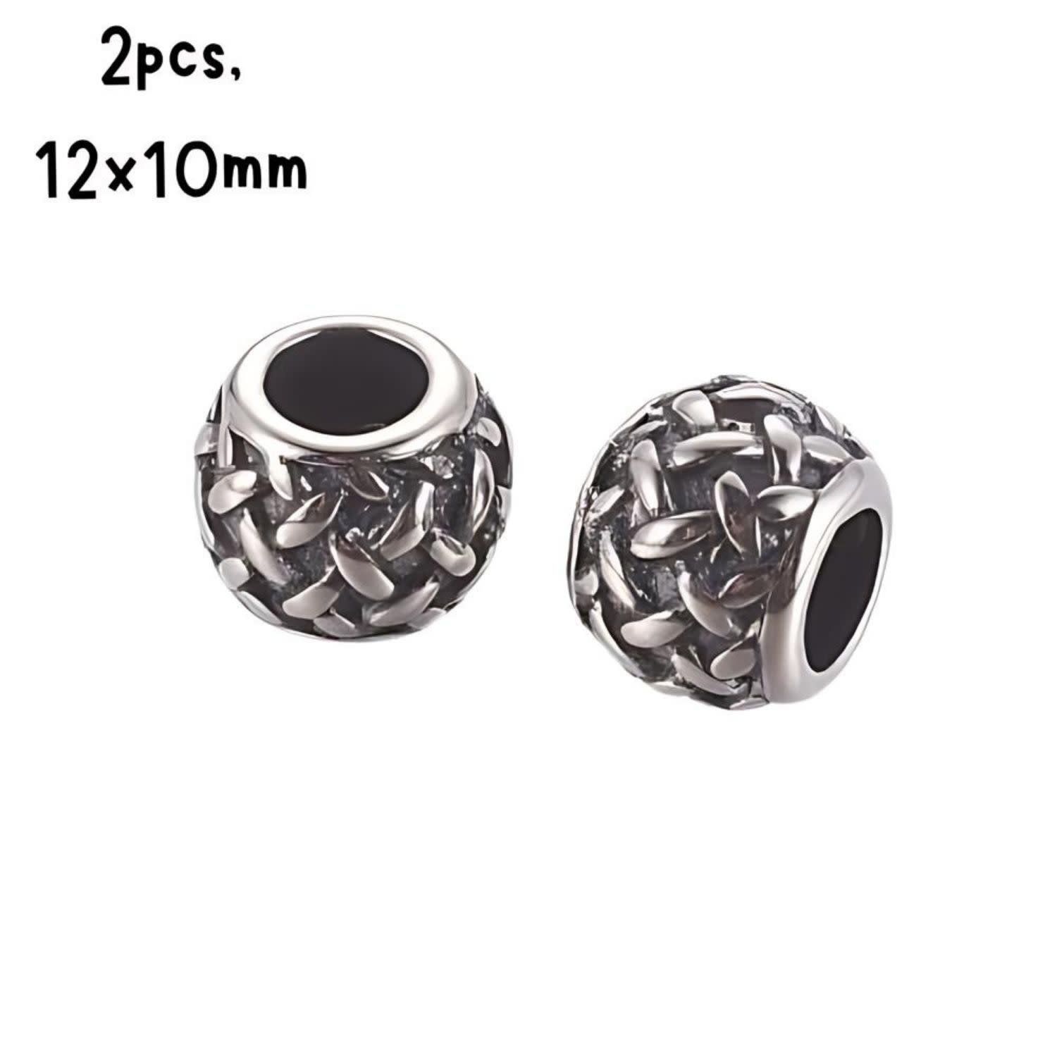 Stainless Steel Weave Beads, 2pcs, 12x10mm, Hole 4.5mm, 10gms/0.35oz