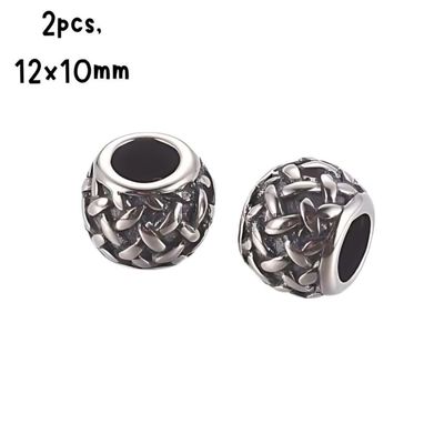 Stainless Steel Weave Beads, 2pcs, 12x10mm, Hole 4.5mm, 10gms/0.35oz