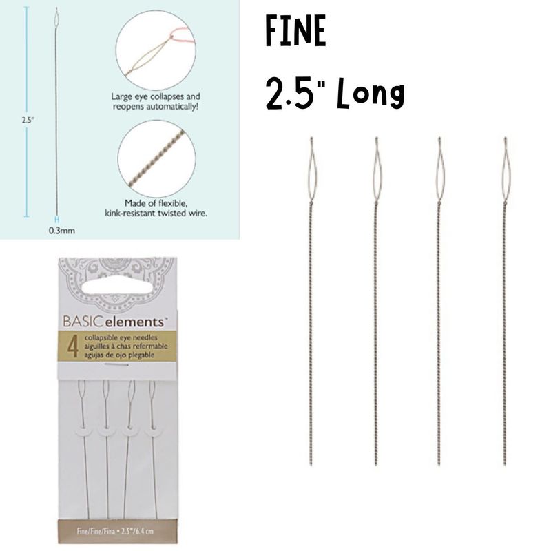 2.5&quot; Fine Collapsible Eye Needles, 0.30mm Diameter, 4Pcs, 1gms/0.04oz