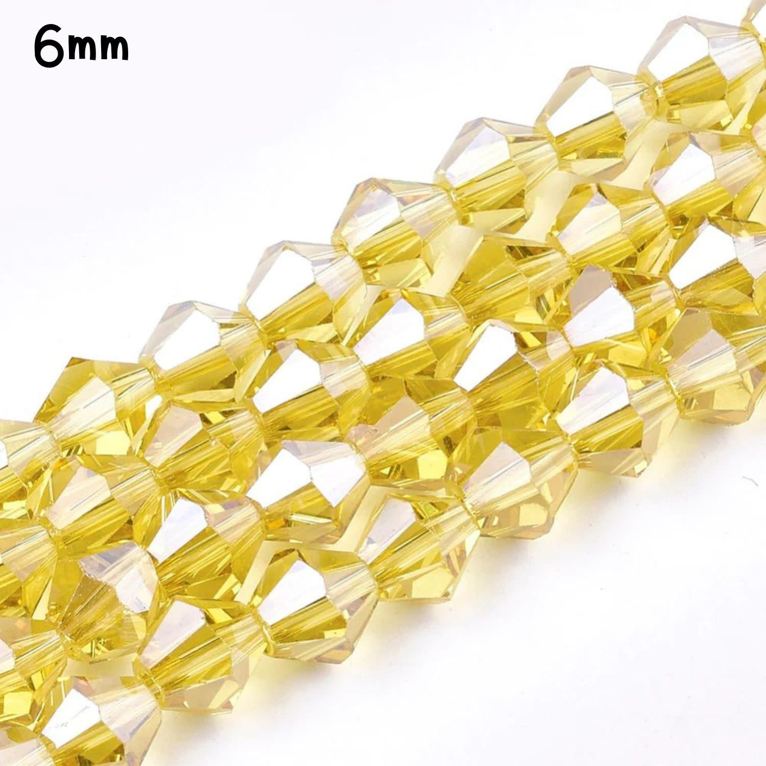 6mm Bicones, Golden Yellow, 50pcs, Hole 1mm, 50pcs, Glass Beads, 12gms/0.42oz
