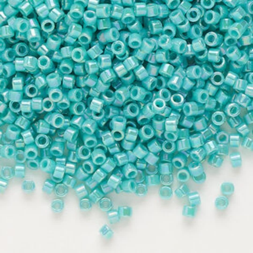 #11 Delica Seed Beads, Opaque Turquoise Green Ab/Rainbow, DB166-TB, Approx 1440 Beads, 1 two inch tube, 7.2 grams