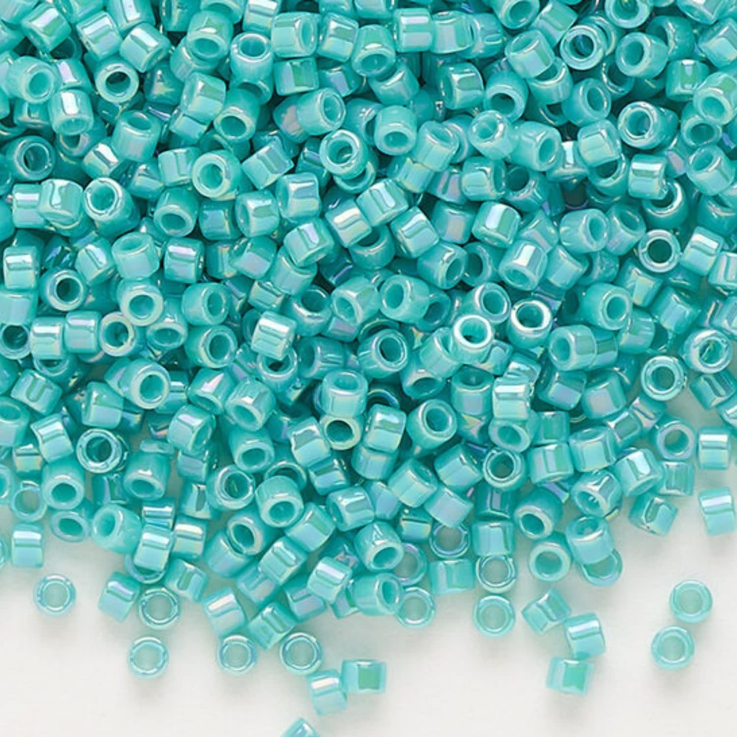 #11 Delica Seed Beads, Opaque Turquoise Green Ab/Rainbow, DB166-TB, Approx 1440 Beads, 1 two inch tube, 7.2 grams
