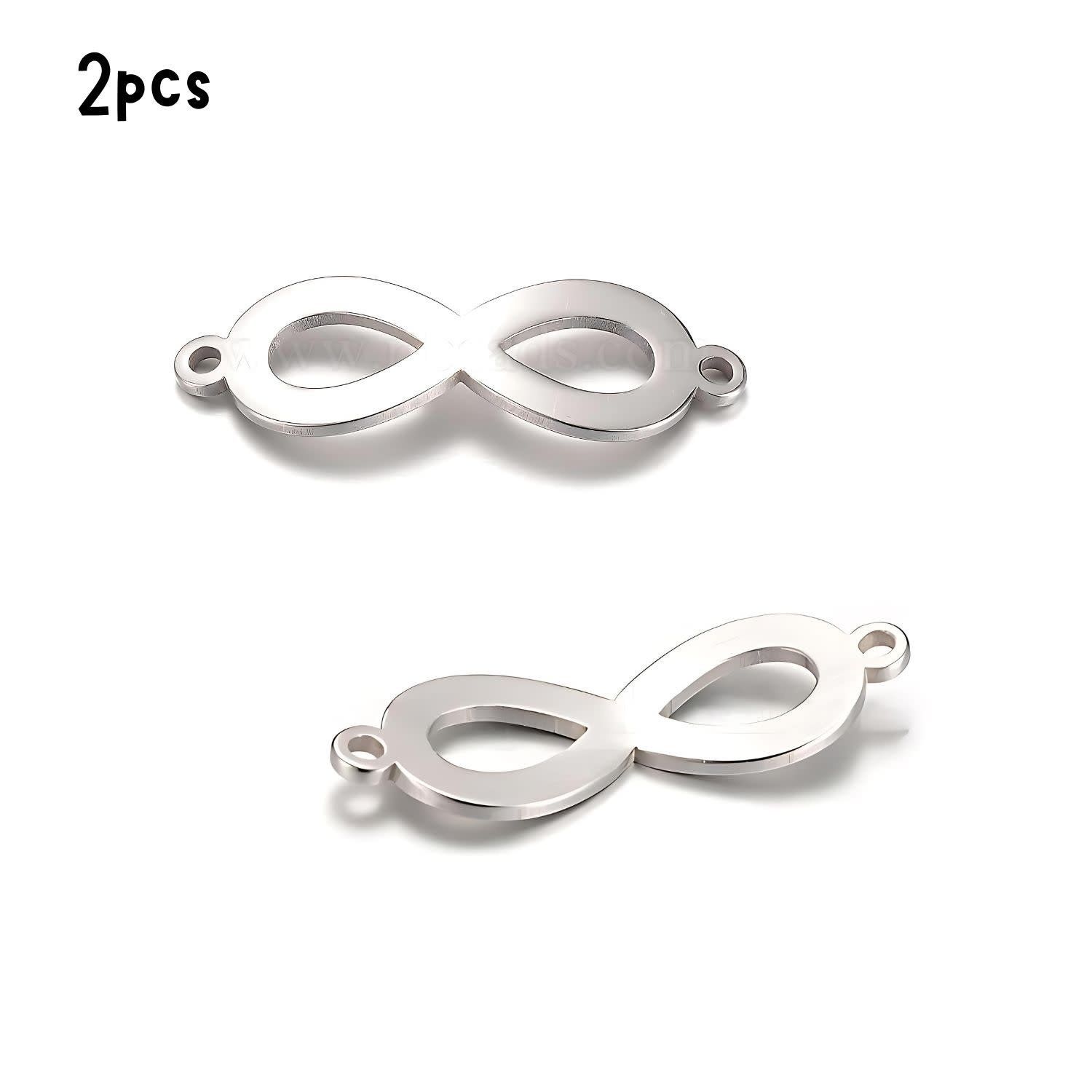 Stainless Steel Infinity, 2Pcs, 28x9.5mm, 1mm Holes, Connectors/Links, 5gms/0.14oz