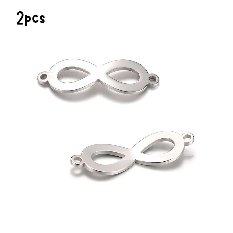 Stainless Steel Infinity, 2Pcs, 28x9.5mm, 1mm Holes, Connectors/Links, 5gms/0.14oz