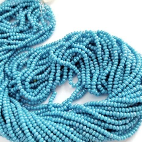 #8 Czech Seed Beads, Opaque Blue Turquoise, 6 Strands, Approx 1330 beads, 3x2.5mm, 37gms/1.31oz
