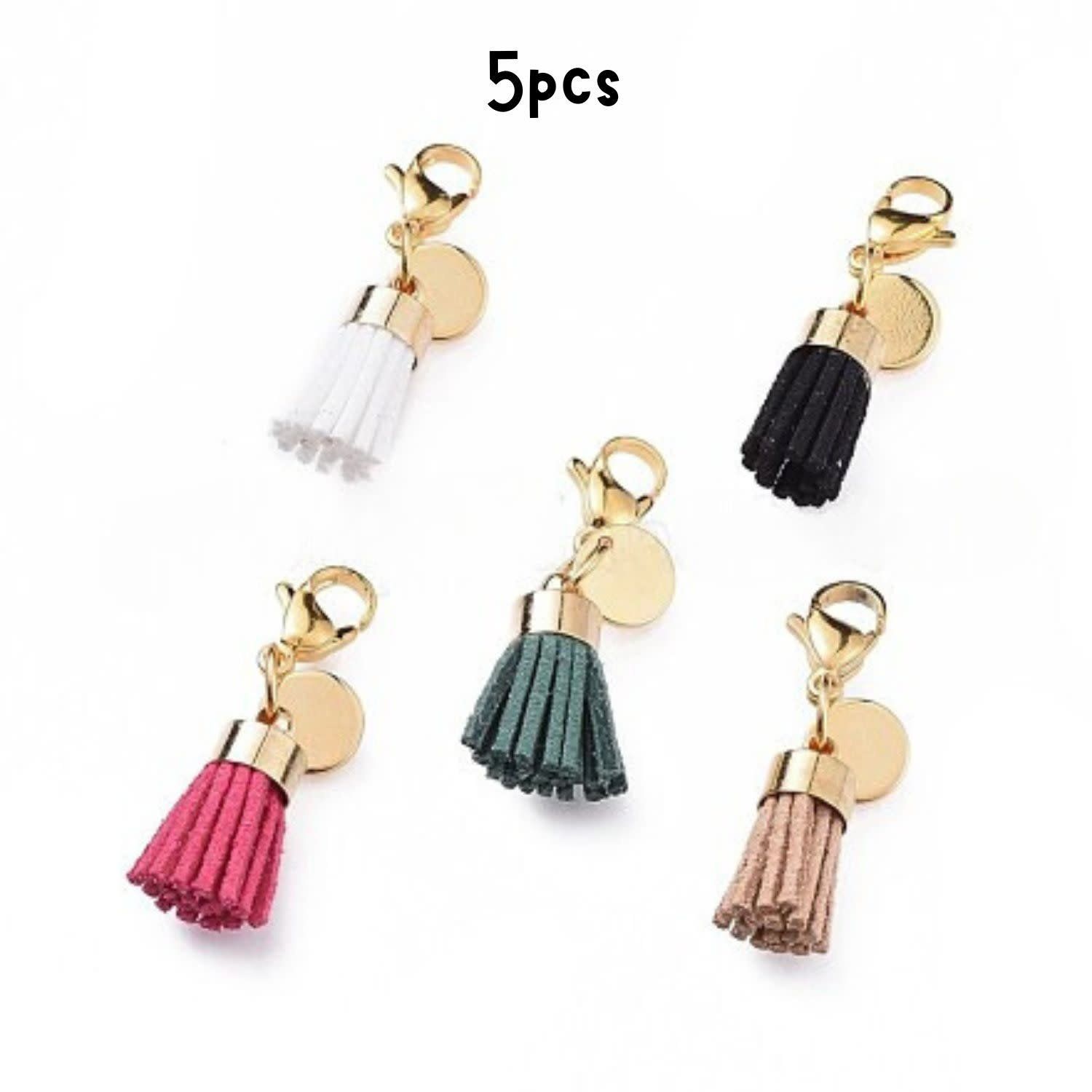 1.25&quot; Tassels, 5pcs, Suede W/Clasp &amp; Gold Cap, Charms/Pendants, 5gms/0.18oz