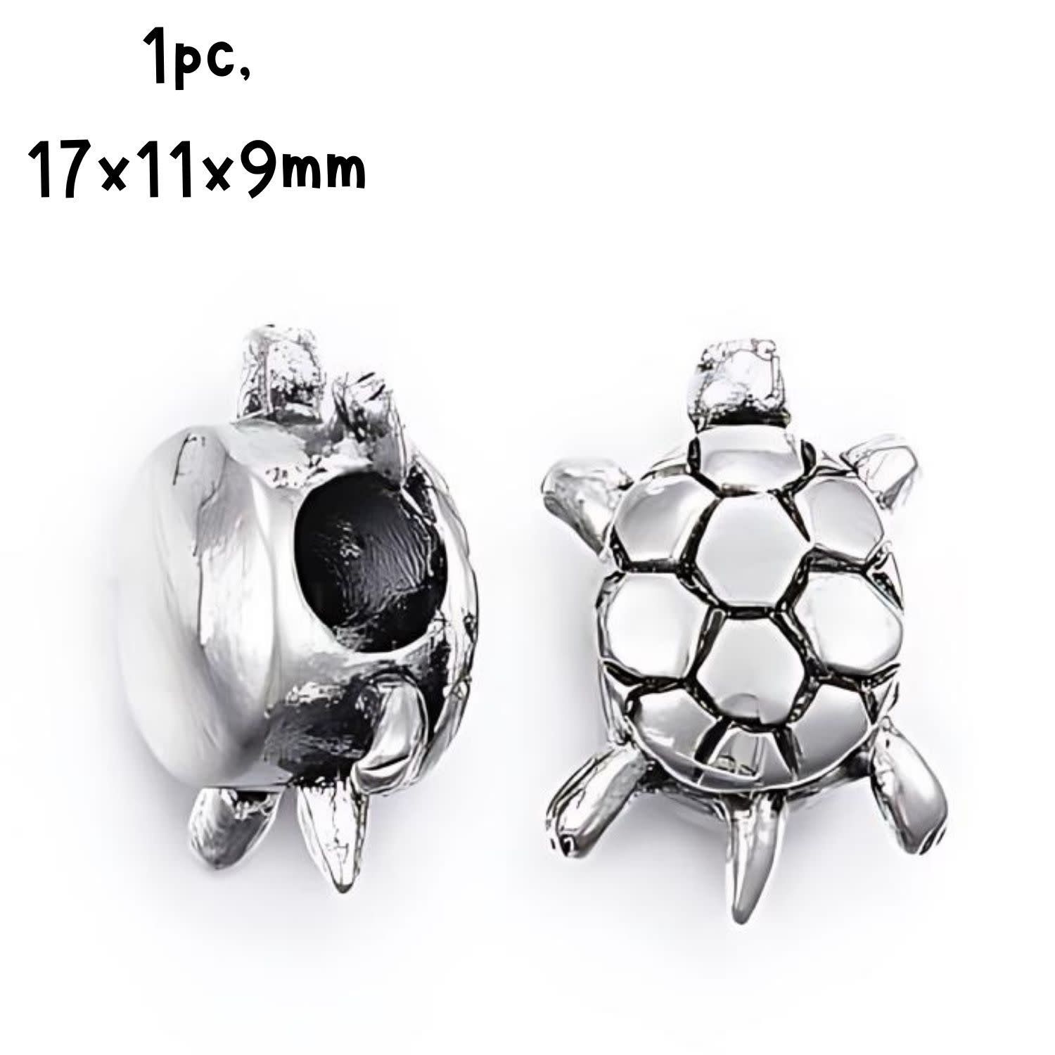 Stainless Steel Turtle Beads, 1pc, 17x11x9mm, Hole 5mm, 4gms/0.14oz