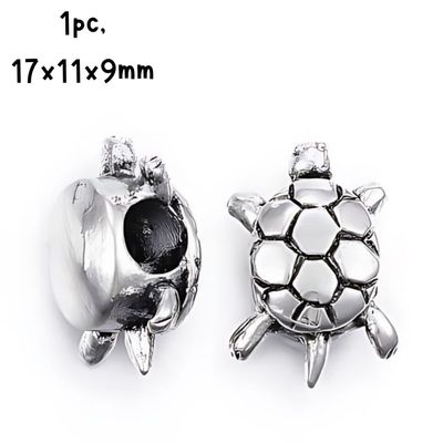 Stainless Steel Turtle Beads, 1pc, 17x11x9mm, Hole 5mm, Metal Beads, 4gms/0.14oz