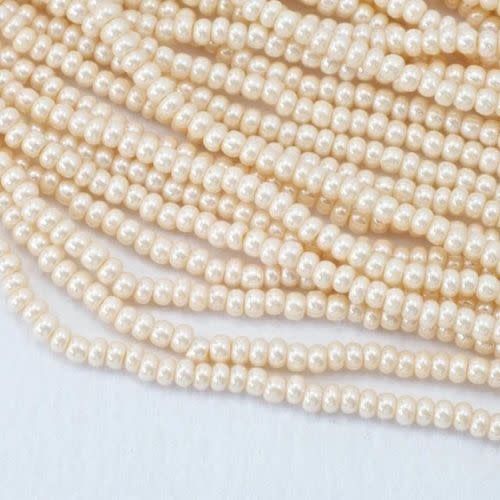 #8 Czech Seed Beads, Opaque Eggshell, 6 Strands, Approx 1330 beads, 3x2.5mm, 37gms/1.31oz