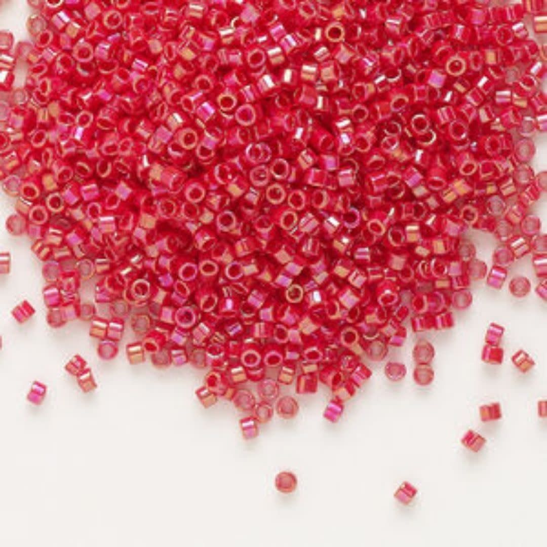 #11 Delica Seed Beads, Opaque Red Ab/Rainbow, DB162-TB, Approx 1440 Beads, 1 two inch tube, 7.2 grams