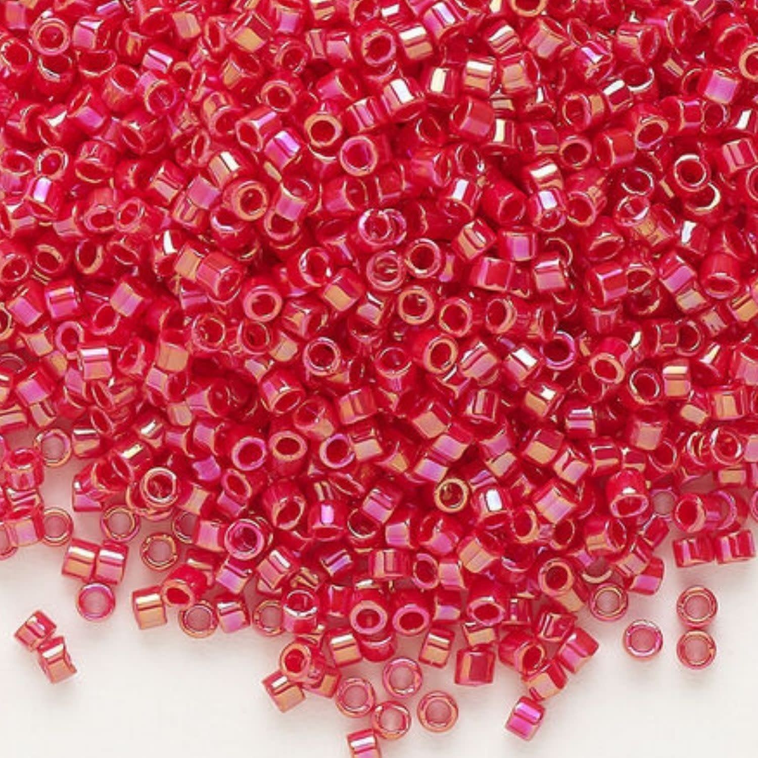 #11 Delica Seed Beads, Opaque Red Ab/Rainbow, DB162-TB, Approx 1440 Beads, 1 two inch tube, 7.2 grams