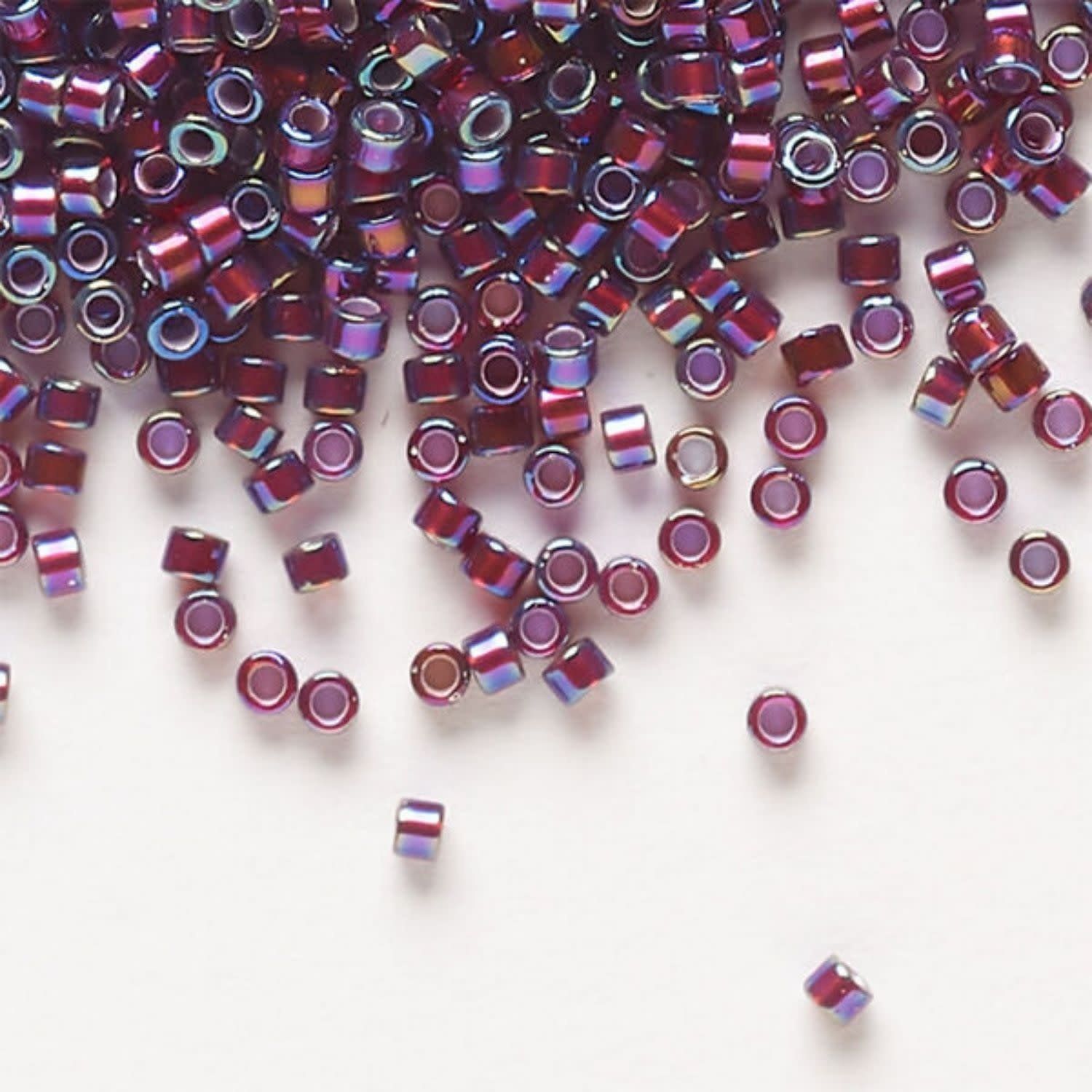 #11 Delica Seed Beads, Silver Lined Glazed Dark Cranberry  Ab/Rainbow, DB1694-TB, Approx 1440 Beads, 1 two inch tube, 7.2 grams