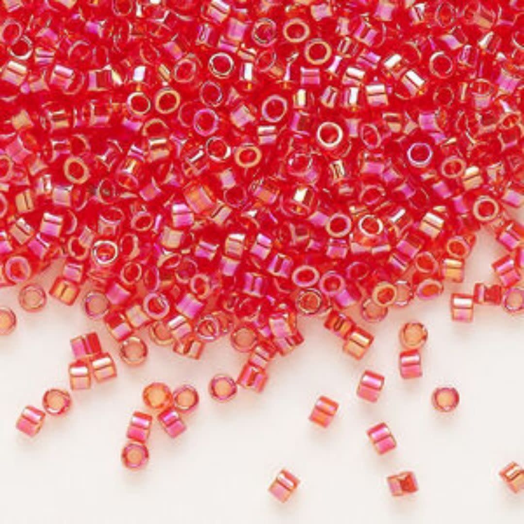 #11 Delica Seed Beads, Transparent Light Siam Red Ab/Rainbow, DB172-TB, Approx 1440 Beads, 1 two inch tube, 7.2 grams