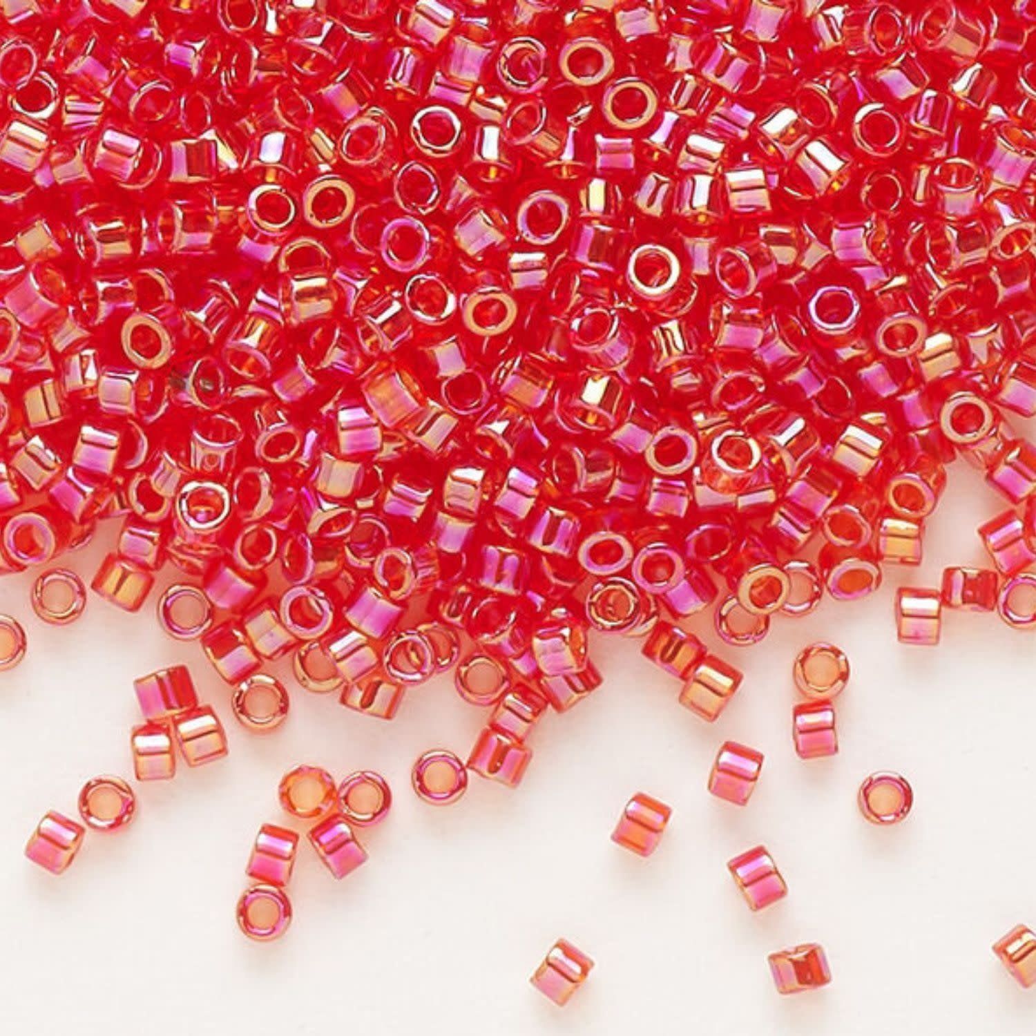 #11 Delica Seed Beads, Transparent Light Siam Red Ab/Rainbow, DB172-TB, Approx 1440 Beads, 1 two inch tube, 7.2 grams