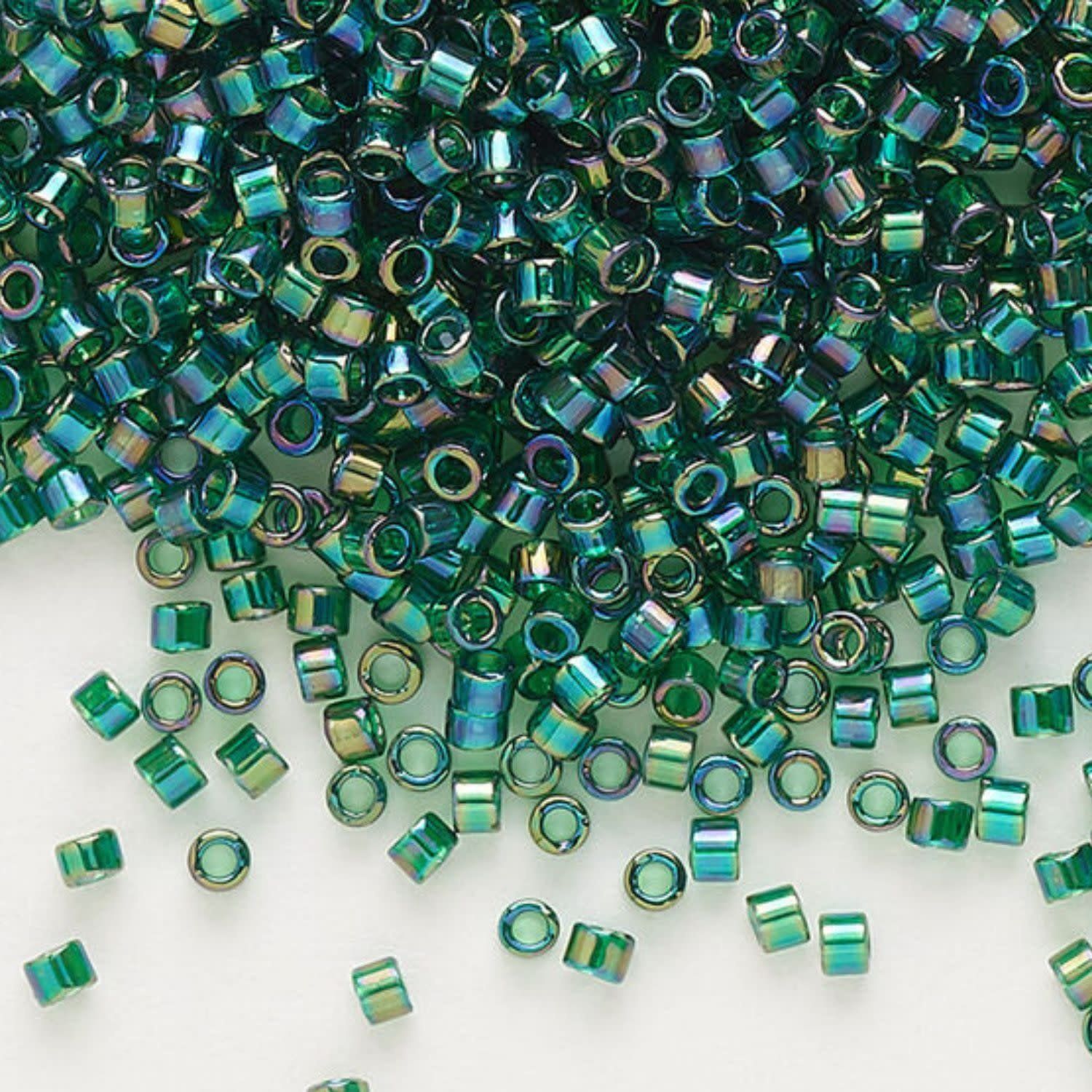 #11 Delica Seed Beads, Transparent Emerald Green Ab/Rainbow, DB175-TB, Approx 1440 Beads, 1 two inch tube, 7.2 grams