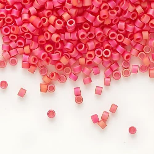 #11 Delica Seed Beads, Matte Opaque Cranberry Red Ab/Rainbow, DB873-TB, Approx 1440 Beads, 1 two inch tube, 7.2 grams