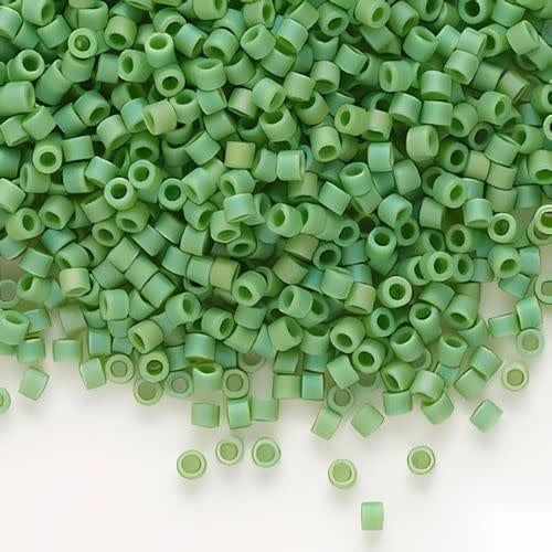 #11 Delica Seed Beads, Matte Opaque Green Ab/Rainbow, DB877-TB, Approx 1440 Beads, 1 two inch tube, 7.2 grams