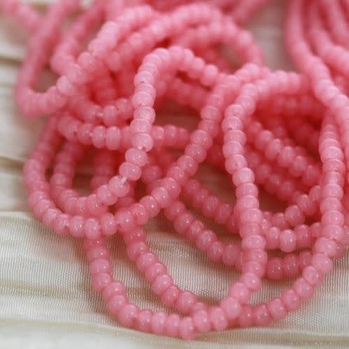 #8 Czech Seed Beads, Rose Opal Pink Solgel, 6 Strands, Approx 1330 beads, 3x2.5mm, 37gms/1.31oz