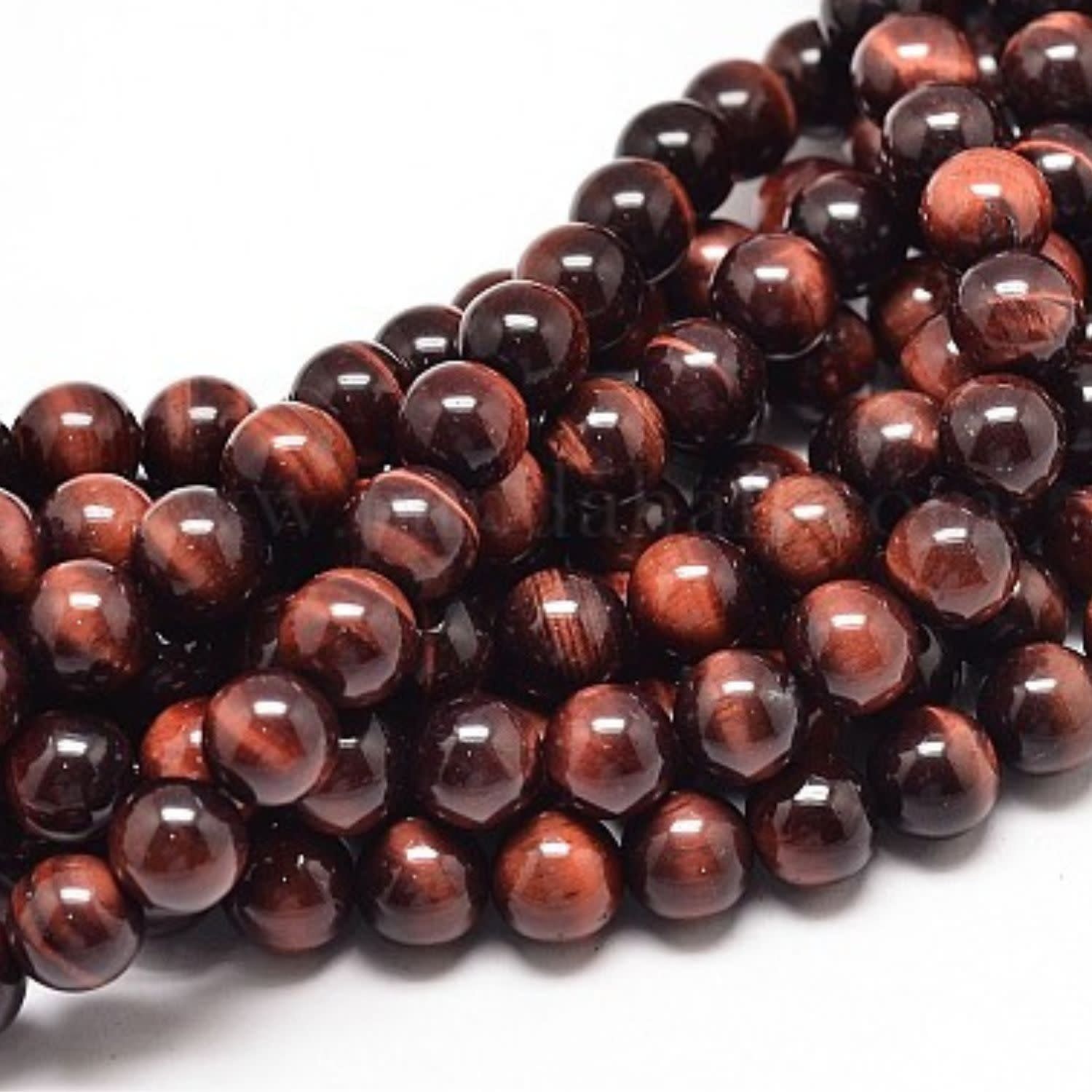 10mm Red Tiger Eye, 15&#39;&#39; Strand, 38 Beads, Round, Dyed/Heated, 1mm Hole, Gemstones, 2.08oz