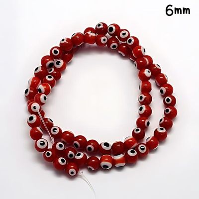6mm Protection Beads, Approx 64pcs, 14" Strand, Red, Hole 1mm, Lampwork Glass Beads, 0.74oz