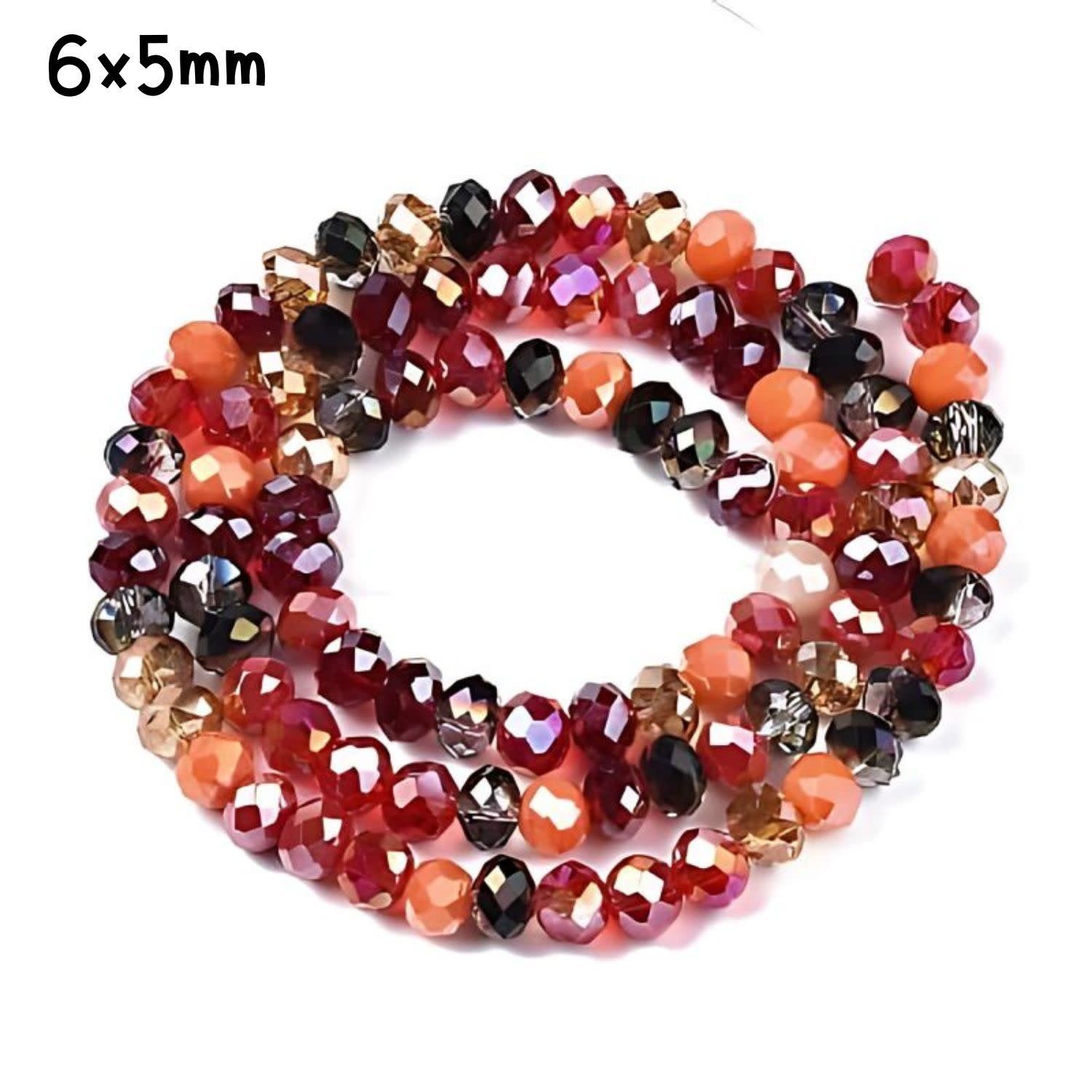 6x5mm Faceted Rondelles, Approx 90pcs, 16&quot; Strand, Mixed Holloween Tones, Hole 1mm, Glass Beads, 18gms/0.64oz
