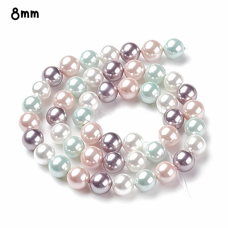 8mm Shell Pearls Round, Approx 50Pcs, 16&quot; Strand, Green Lilac White, Grade A, Hole 1mm, 43gms/1.52oz