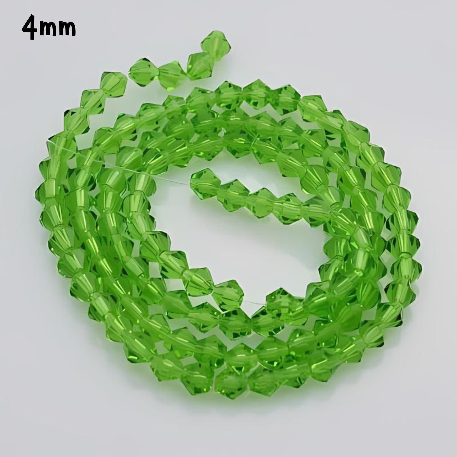 4mm Bicones, Lime Green, Approx 90pcs, Hole 1mm, Glass Beads, 14gms/0.49oz