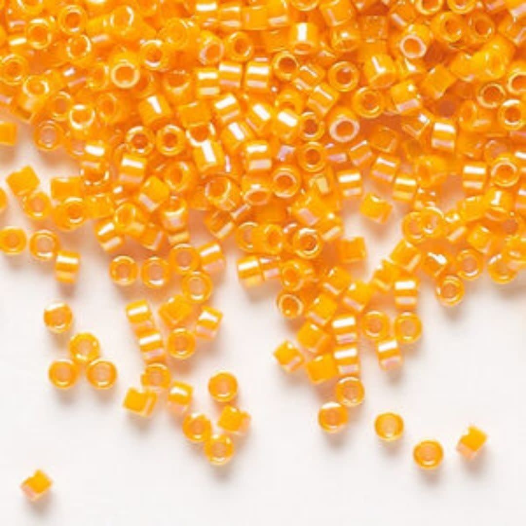 #11 Delica Seed Beads, Opaque Mandarin Orange Ab/Rainbow, DB1573-TB, Approx 1440 Beads, 1 two inch tube, 7.2 grams