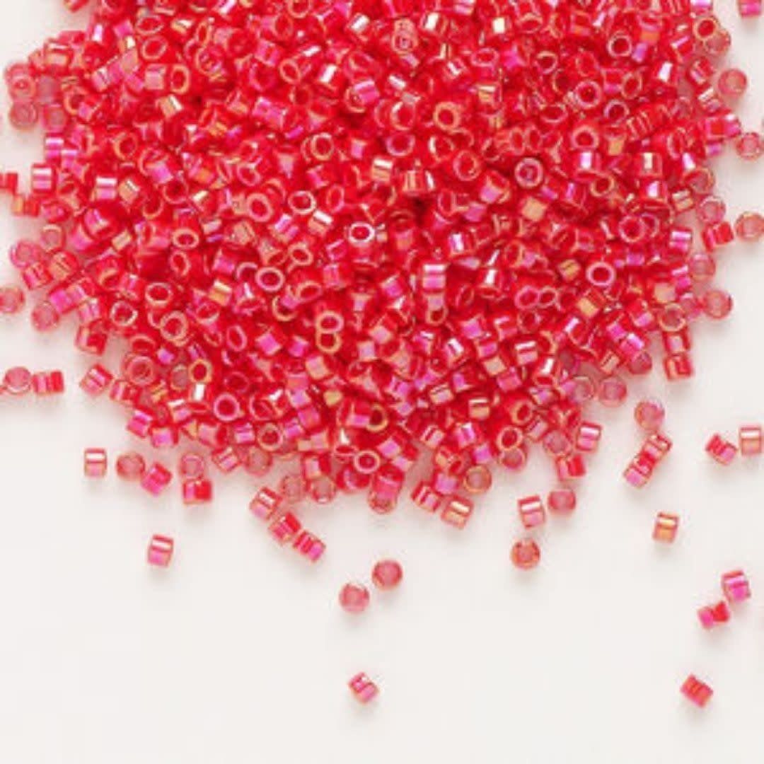 #11 Delica Seed Beads, Opaque Siam Red Ab/Rainbow, DB159-TB, Approx 1440 Beads, 1 two inch tube, 7.2 grams