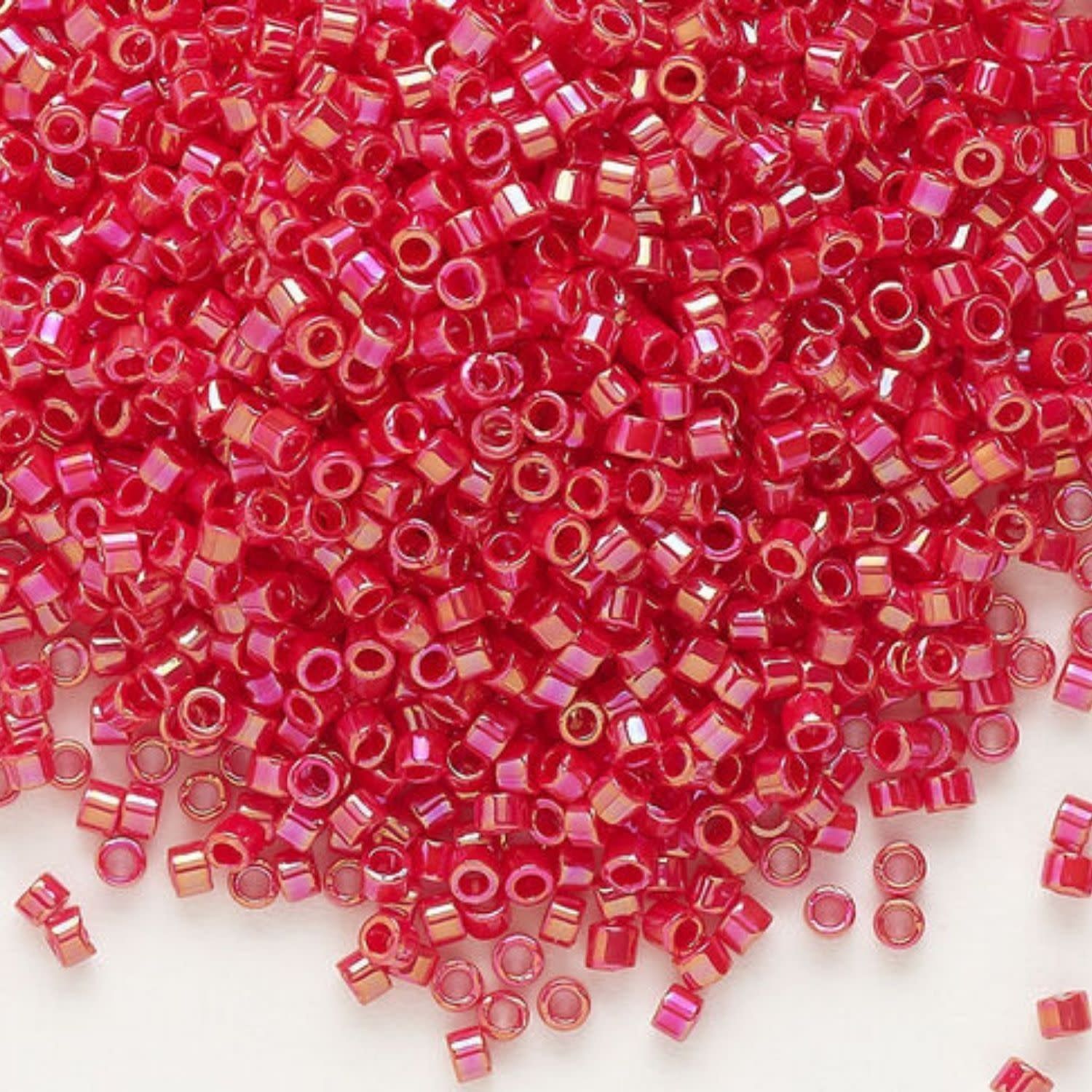 #11 Delica Seed Beads, Opaque Siam Red Ab/Rainbow, DB159-TB, Approx 1440 Beads, 1 two inch tube, 7.2 grams